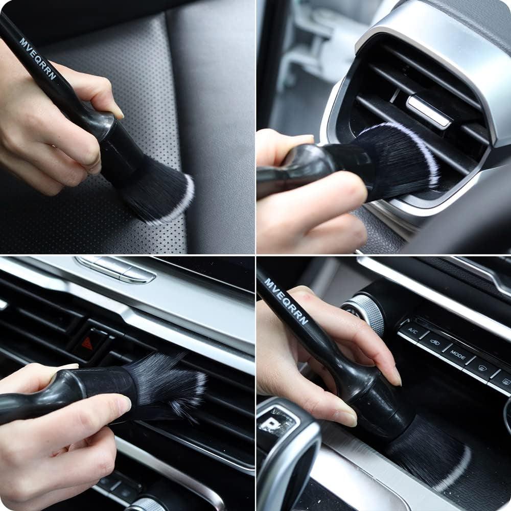 Boars Hair Ultra Soft Detailing Brushes Set, 4 Pcs Premium Natural Boars Bristles, 1 Pcs Duster Detail Brush for Cleaning Car Interior Dashboard Leather Seat - Oliver Autosports