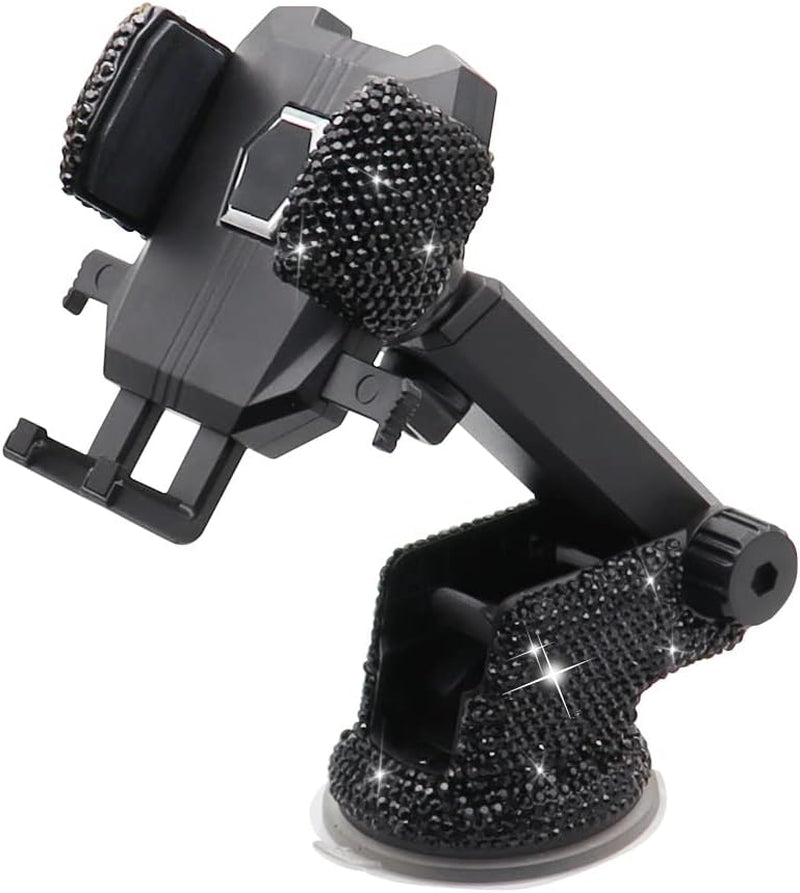 Bling Car Phone Mount Holder,Shiny Crystal Rhinestone Phone Stand for Women and Girls, Car Accessories for Windshield Dashboard,Compatible with Most Cellphones (White) - Oliver Autosports