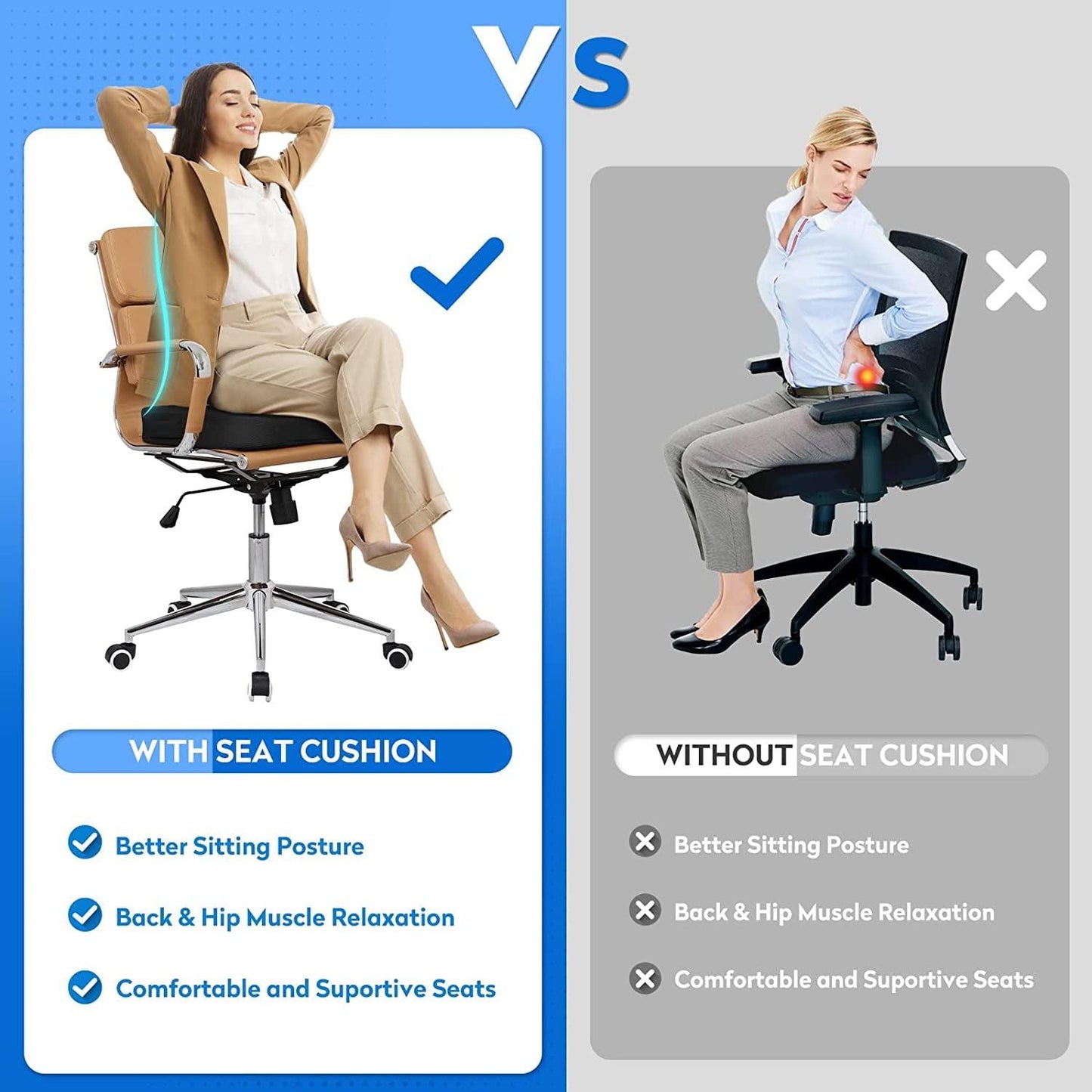 Seat Cushion, Office Chair Cushions Butt Pillow for Car Long Sitting, Memory Foam Chair Pad for Back, Tailbone Pain Relief (Black) - Oliver Autosports