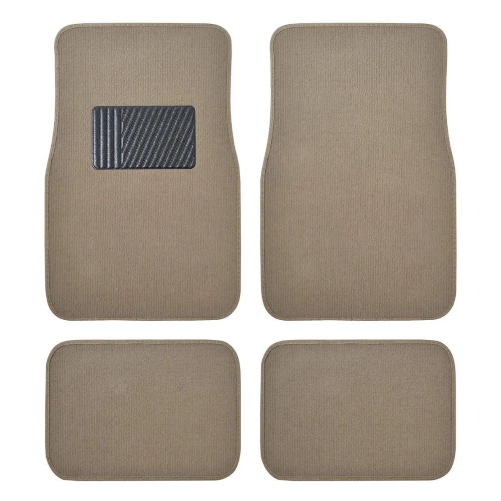 Premium 4PC Set of Carpet Car Floor Mats with Vinyl Safety Heel Pad for Car, Truck, SUV, Coupe Sedan, Light Beige (MT-100-LB) - Oliver Autosports