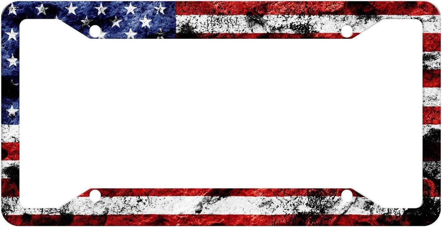 Black American Flag License Plate Frame American Flag Car Tag Frame US License Plate Holder United States Flag License Plate Cover 4 Holes and Screws - Oliver Autosports