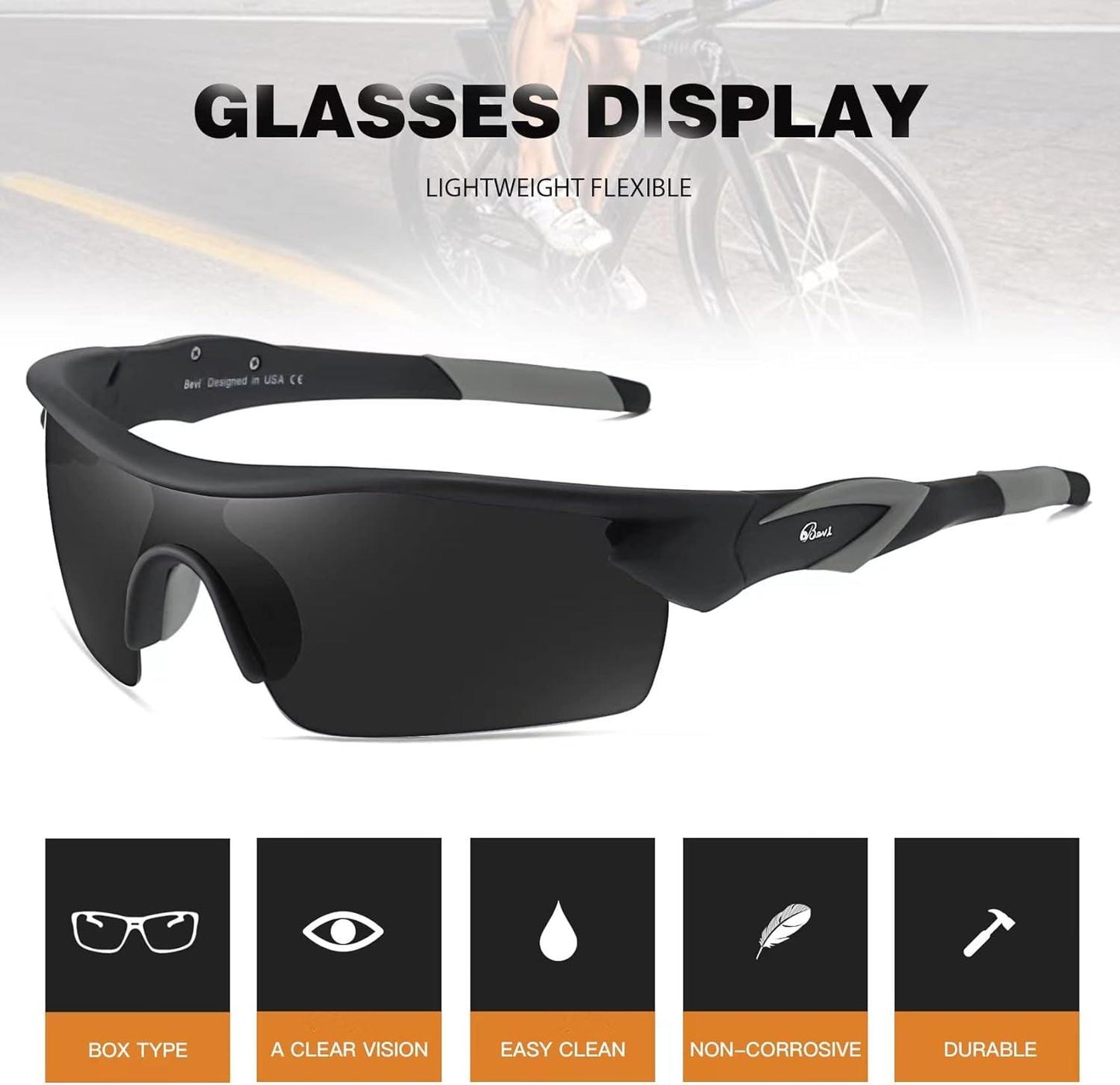 Bevi Sports Polarized Sports Sunglasses for Men Women Running Cycling Fishing Golf Baseball Driving Sun Glasses TR90 UV400 - Oliver Autosports
