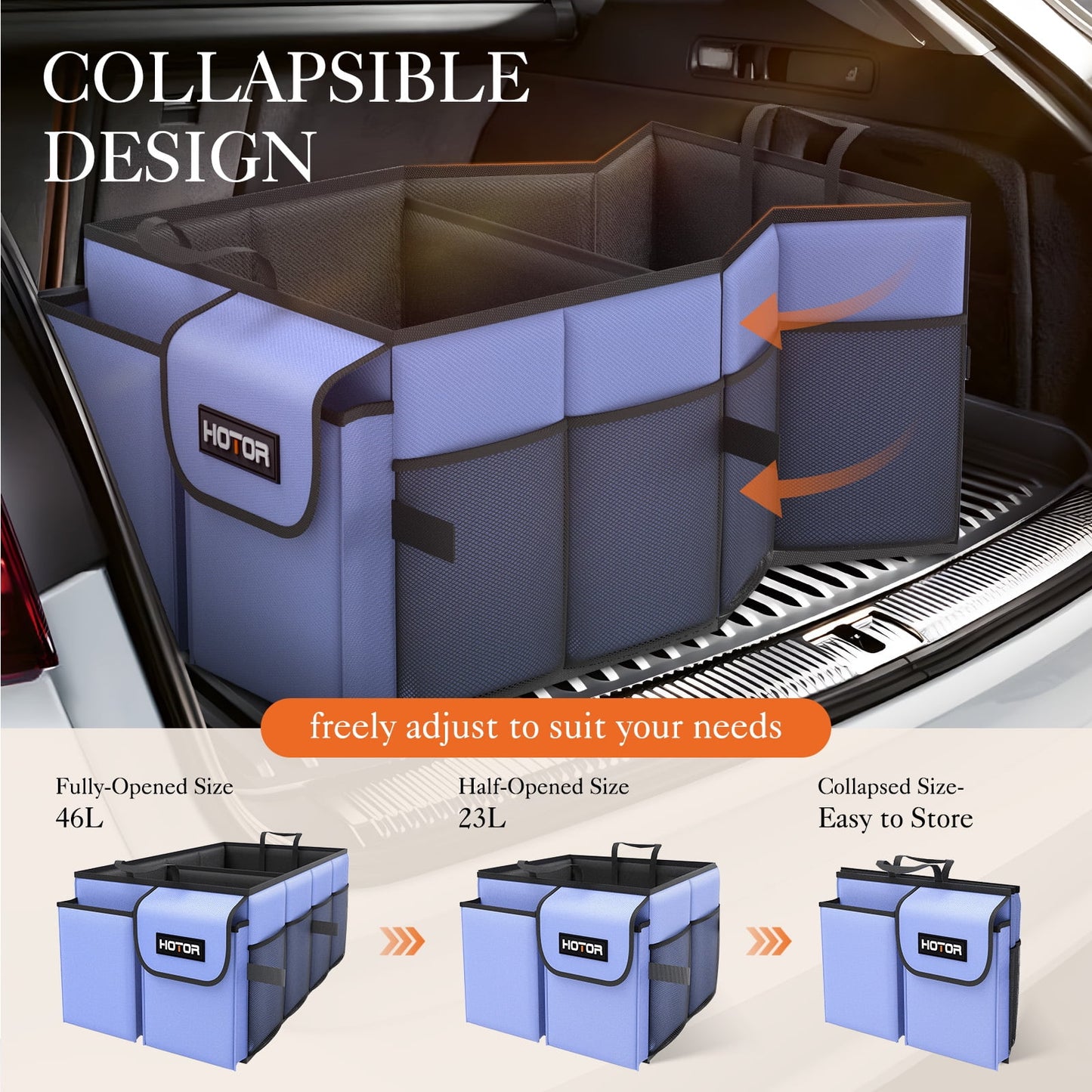Trunk Organizer for SUV - 2 Compartments & 6 Pockets Trunk Organizer for Car, Car Organizers and Storage, Blue