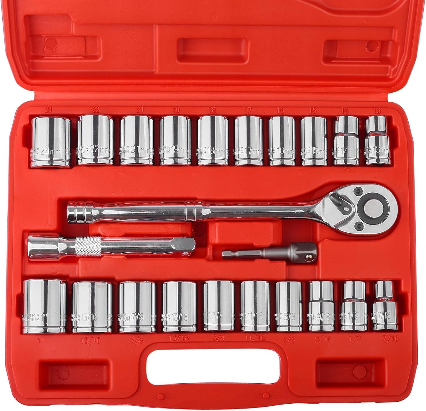 46 Pieces 1/4 Inch Drive Socket Ratchet Wrench Set, with Bit Socket Set Metric and Extension Bar for Auto Repairing and Household, with Storage Case