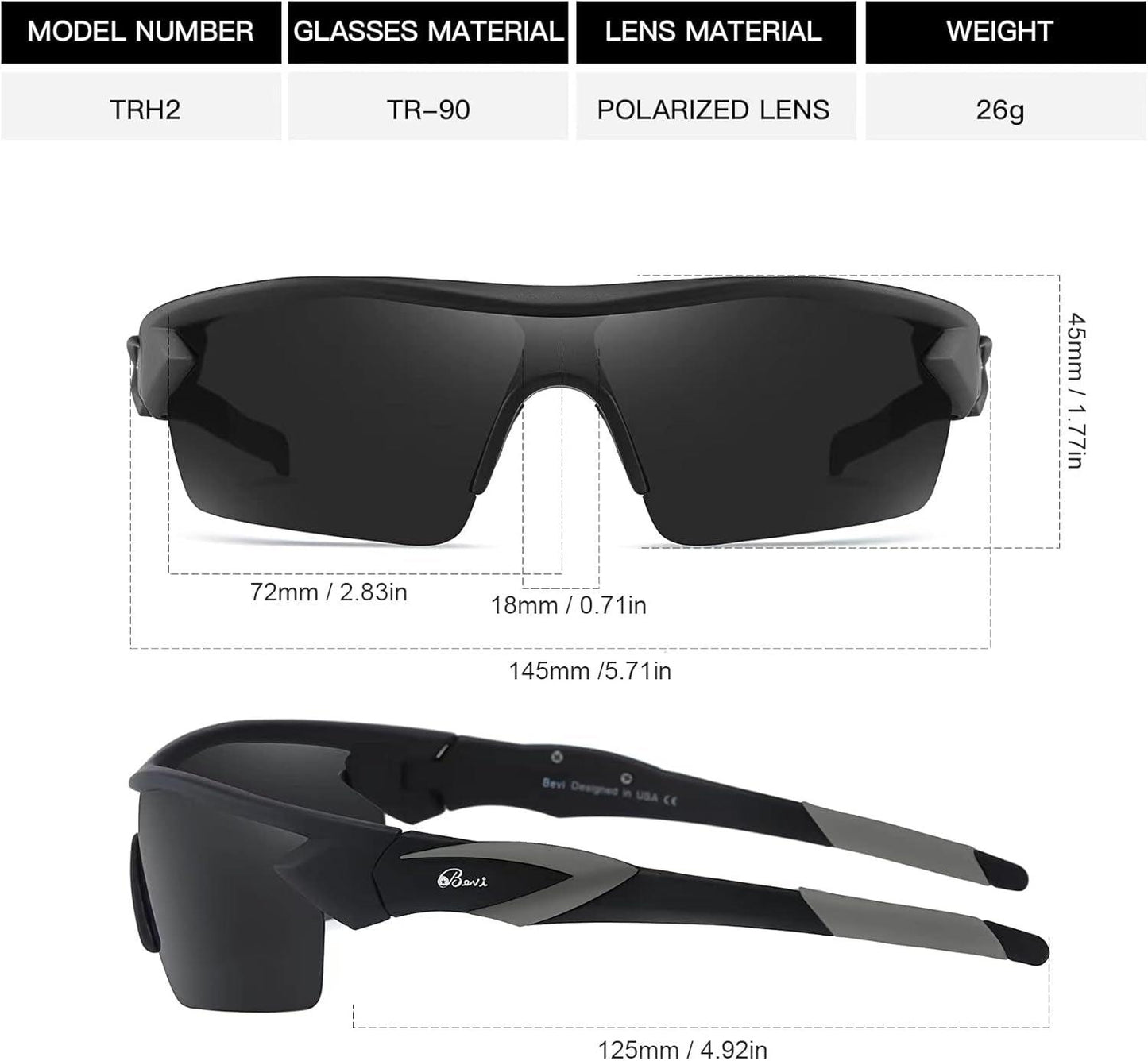 Bevi Sports Polarized Sports Sunglasses for Men Women Running Cycling Fishing Golf Baseball Driving Sun Glasses TR90 UV400 - Oliver Autosports