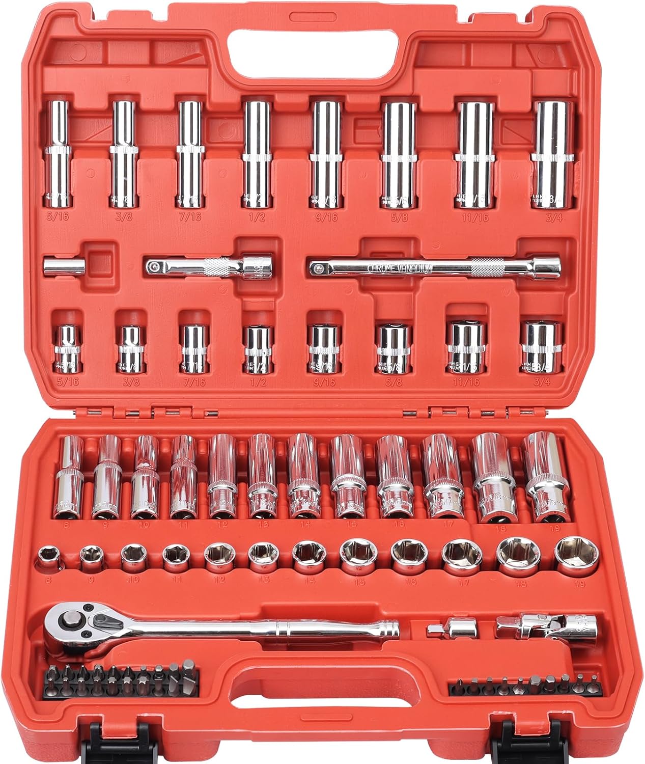 46 Pieces 1/4 Inch Drive Socket Ratchet Wrench Set, with Bit Socket Set Metric and Extension Bar for Auto Repairing and Household, with Storage Case
