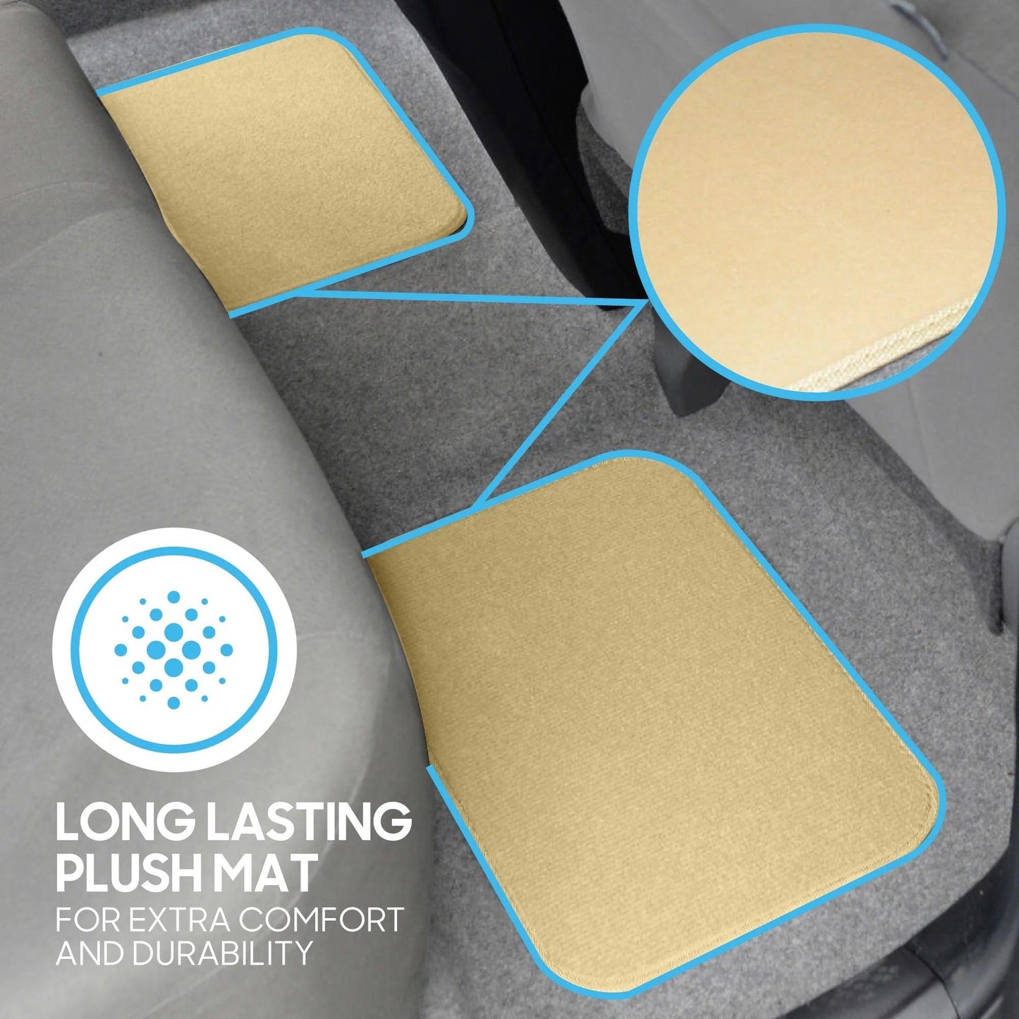 Premium 4PC Set of Carpet Car Floor Mats with Vinyl Safety Heel Pad for Car, Truck, SUV, Coupe Sedan, Light Beige (MT-100-LB) - Oliver Autosports