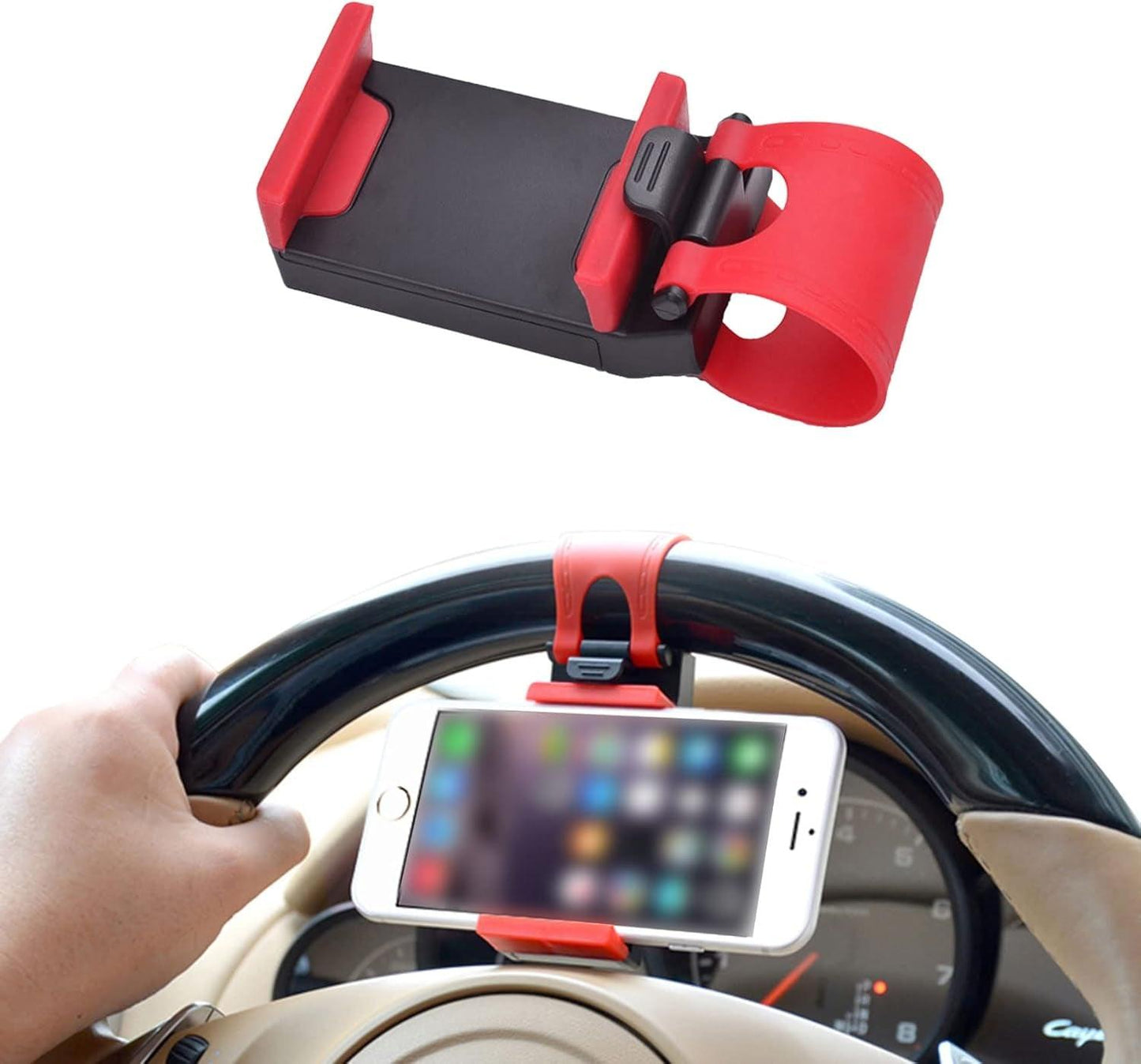 Car Phone Holder Adjustable Car Cradles, Car Steering Wheel Phone Mount, Universal Mobile Phone Mount, Car Accessories Hands Free Automobile Cell Phone Holder for Most Car Steering Wheel (Black) - Oliver Autosports