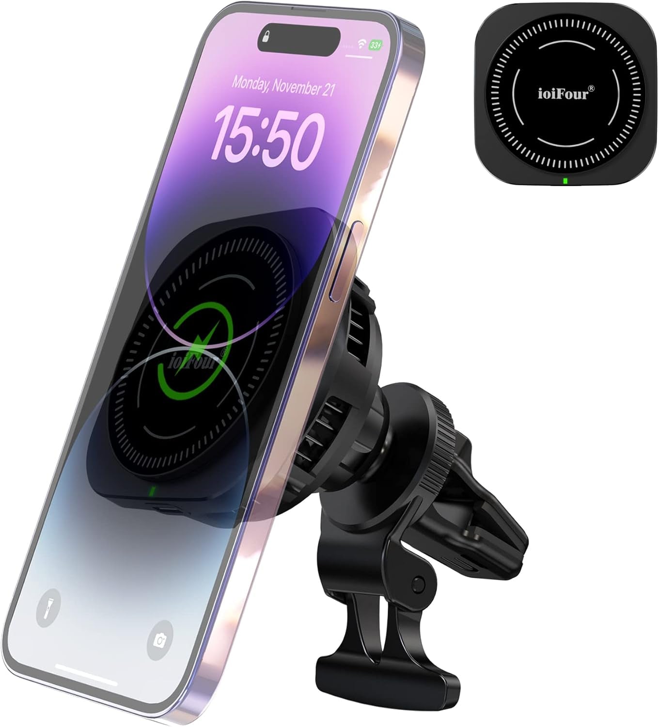 Wireless Car Phone Charger, Car Phone Mount, Auto-Rotating Dual Coils 15W Qi Fast Charging Charger for Samsung Galaxy Z Fold/Flip 6/5/S24/S23, Iphone 16/15/14 Pro Max, Google Pixel 8/7 Pro (L) - Oliver Autosports