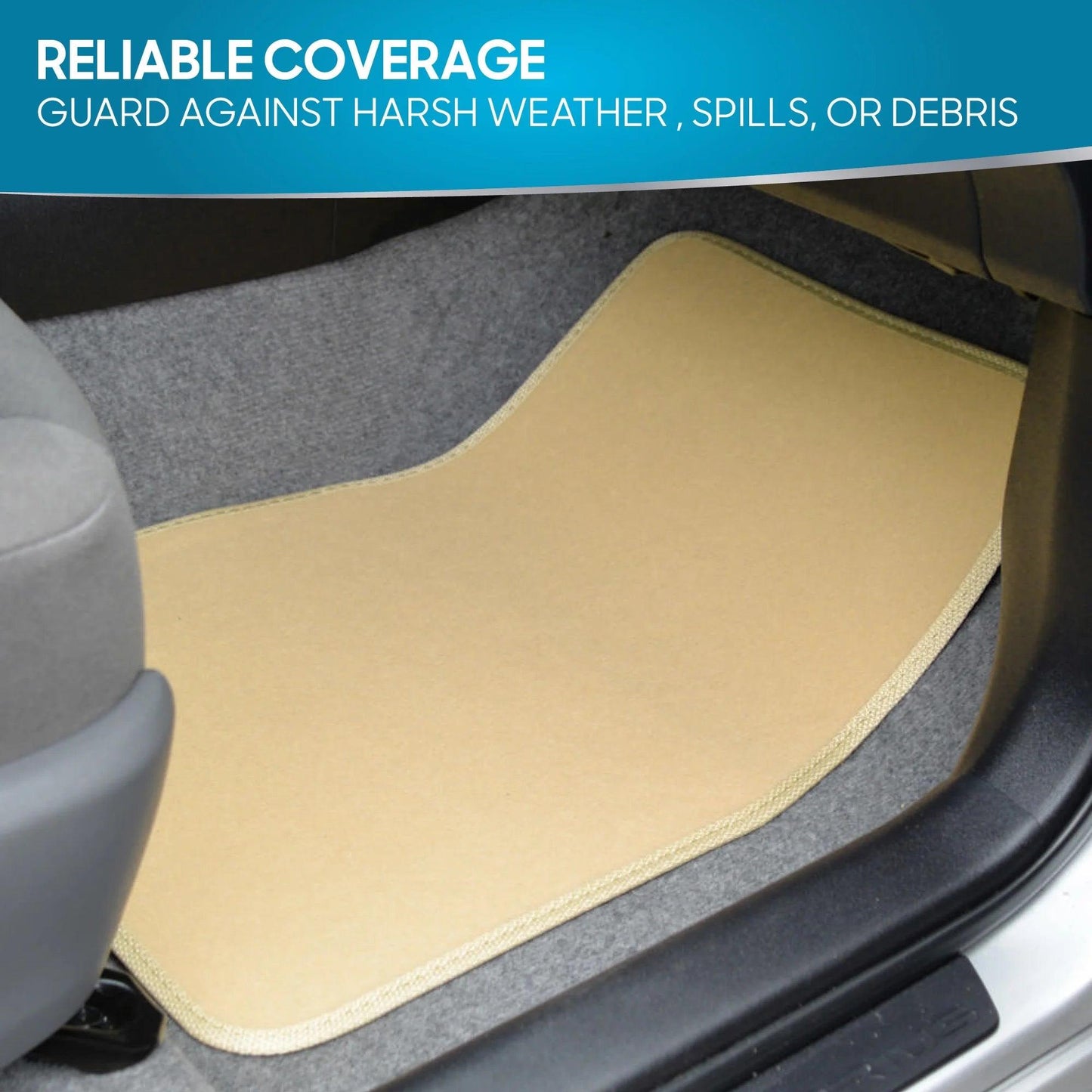 Premium 4PC Set of Carpet Car Floor Mats with Vinyl Safety Heel Pad for Car, Truck, SUV, Coupe Sedan, Light Beige (MT-100-LB) - Oliver Autosports