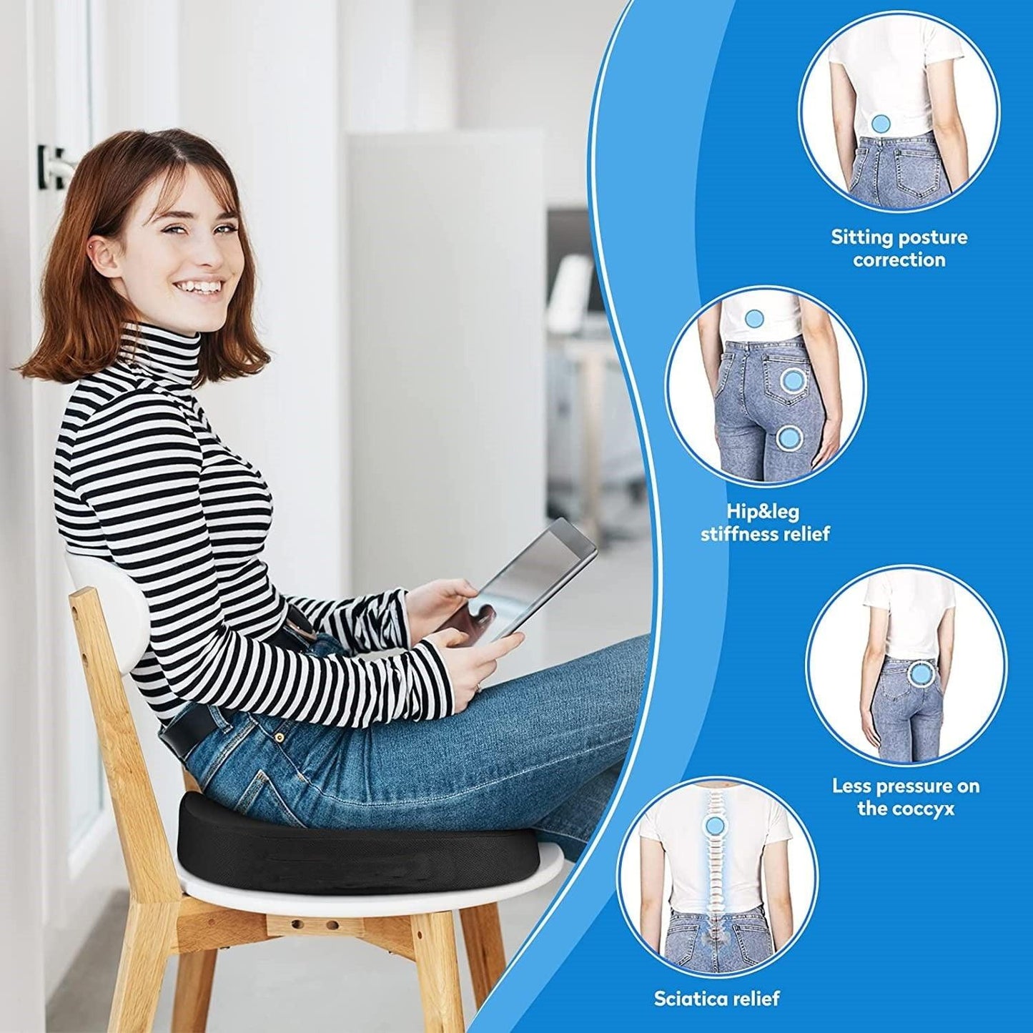 Seat Cushion, Office Chair Cushions Butt Pillow for Car Long Sitting, Memory Foam Chair Pad for Back, Tailbone Pain Relief (Black) - Oliver Autosports