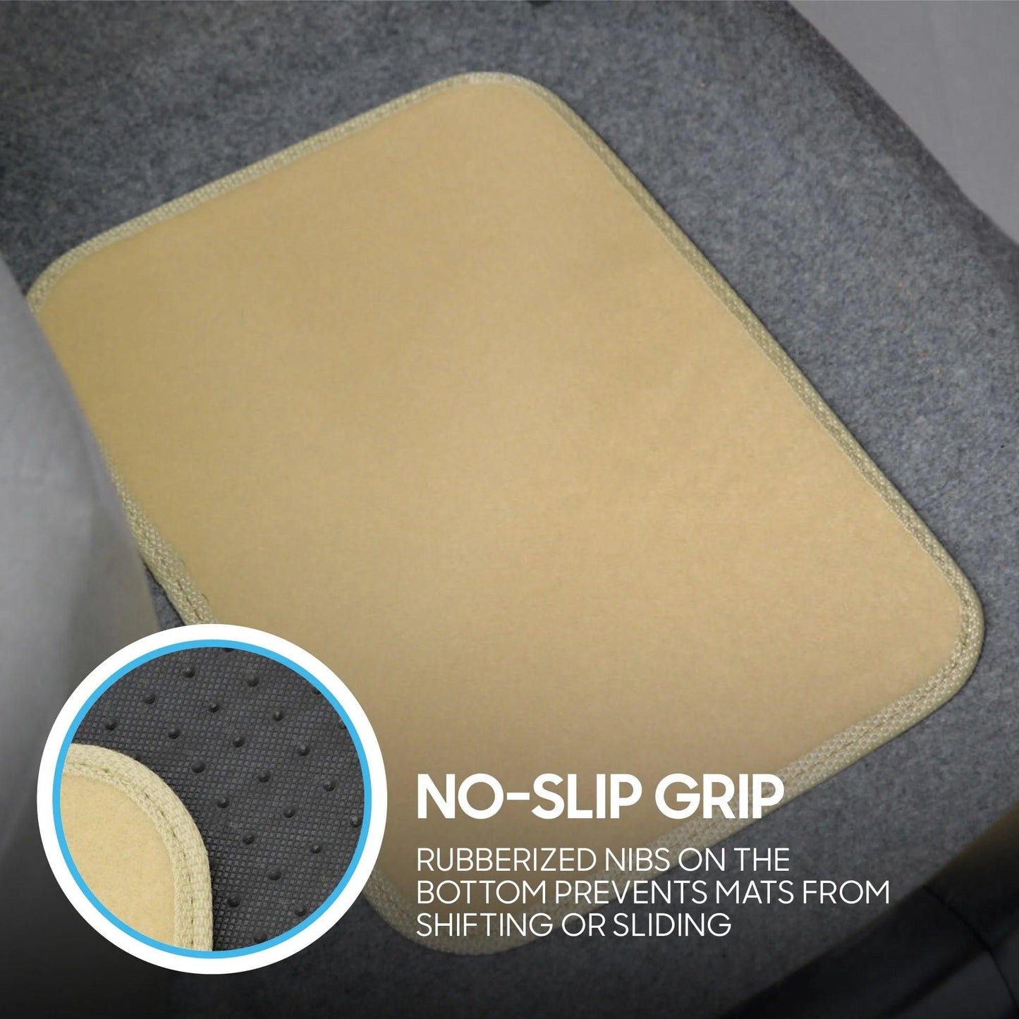 Premium 4PC Set of Carpet Car Floor Mats with Vinyl Safety Heel Pad for Car, Truck, SUV, Coupe Sedan, Light Beige (MT-100-LB) - Oliver Autosports