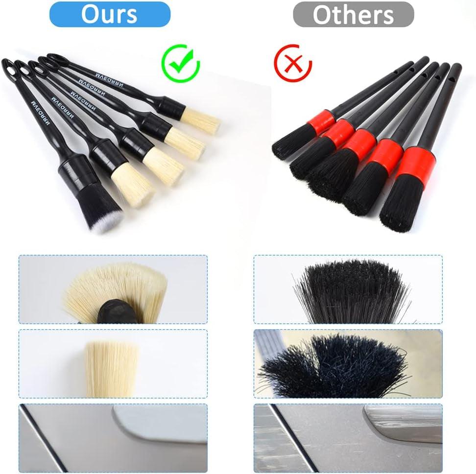Boars Hair Ultra Soft Detailing Brushes Set, 4 Pcs Premium Natural Boars Bristles, 1 Pcs Duster Detail Brush for Cleaning Car Interior Dashboard Leather Seat - Oliver Autosports