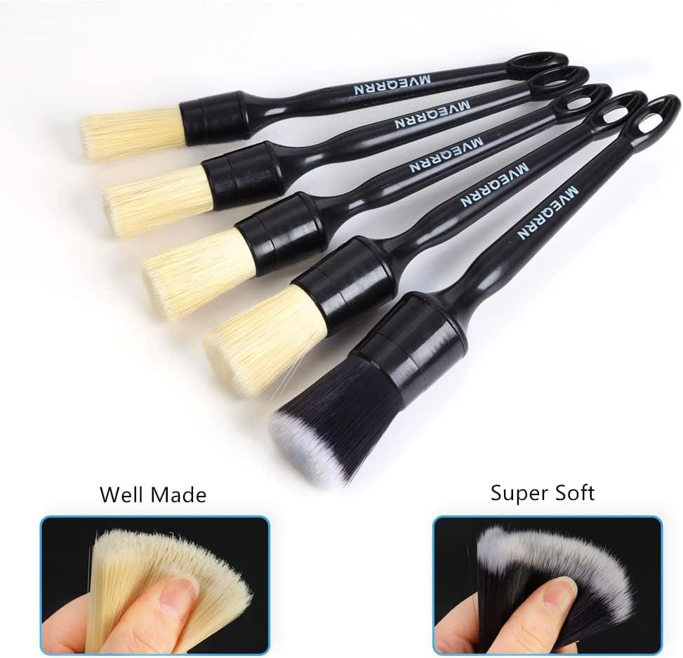 Boars Hair Ultra Soft Detailing Brushes Set, 4 Pcs Premium Natural Boars Bristles, 1 Pcs Duster Detail Brush for Cleaning Car Interior Dashboard Leather Seat - Oliver Autosports