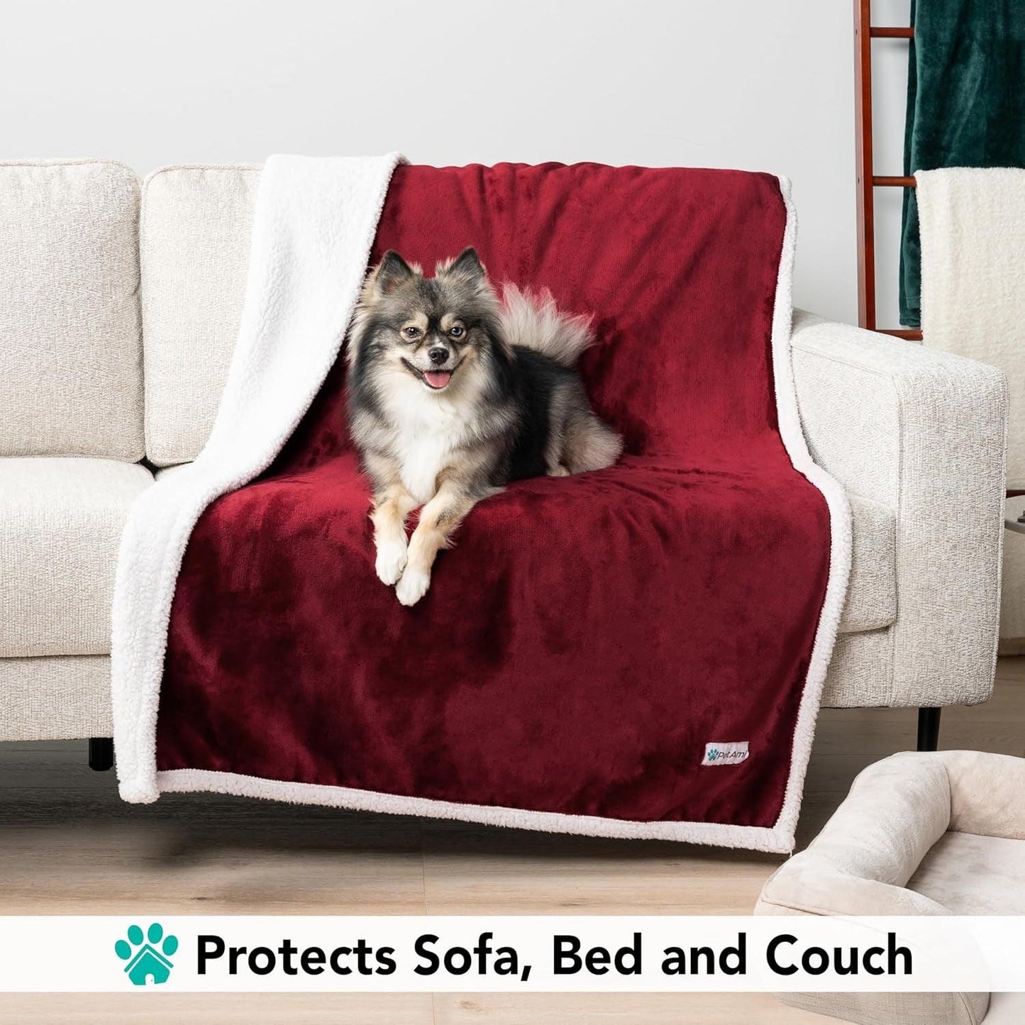Dog Blanket for Small Medium Dogs, Pet Bed Blanket Cat Puppy Kitten, Fleece Furniture Couch Cover Protector Sofa Car, Soft Sherpa Dog Throw Plush Reversible Washable, Mini 29X40 Maroon Red - Oliver Autosports