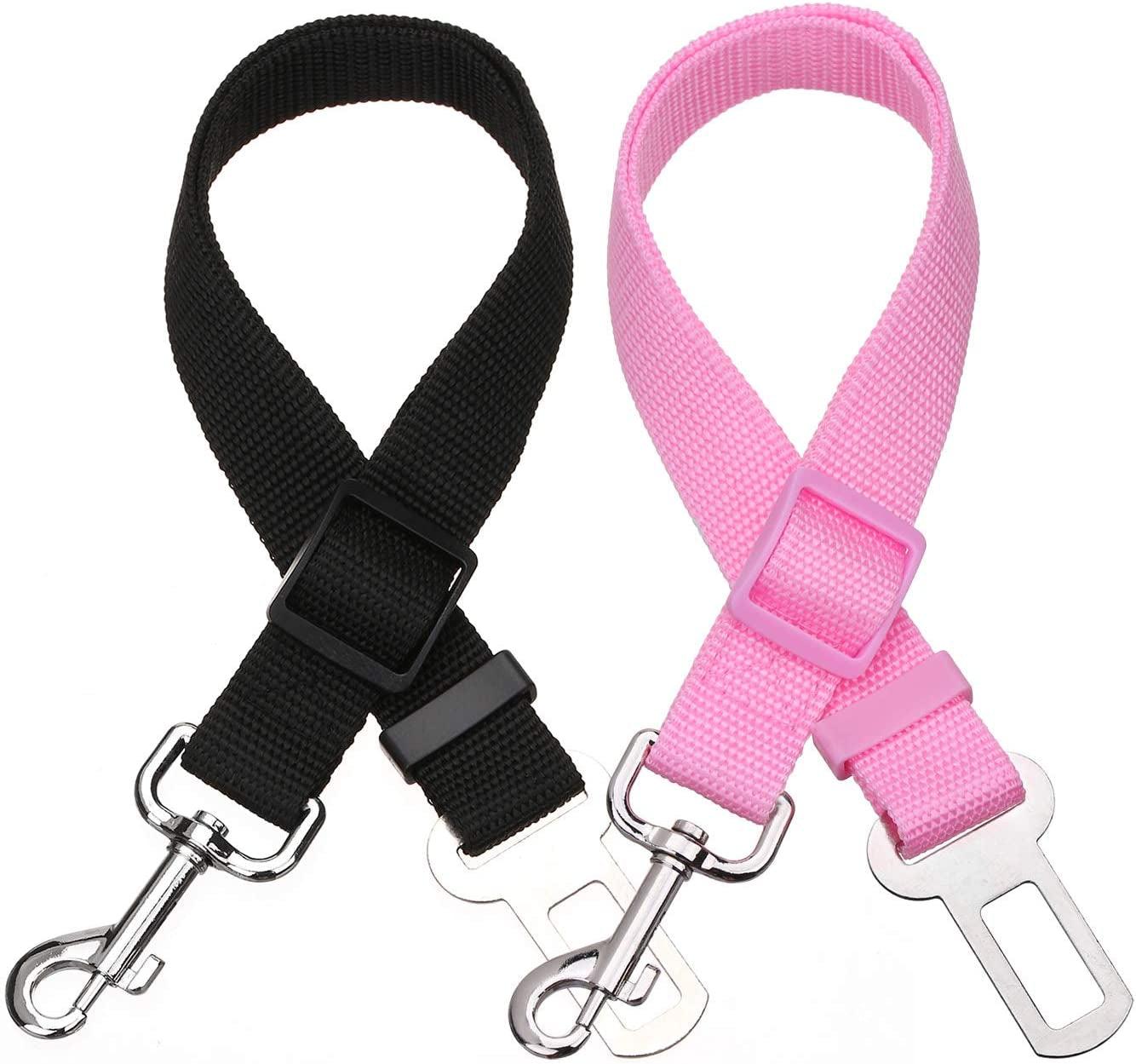 2 Packs Adjustable Length Pet Dog Cat Car Seat Belt Pet Seat Belt Pet Accessories for Dogs Cats and Pets (Black Pink) - Oliver Autosports