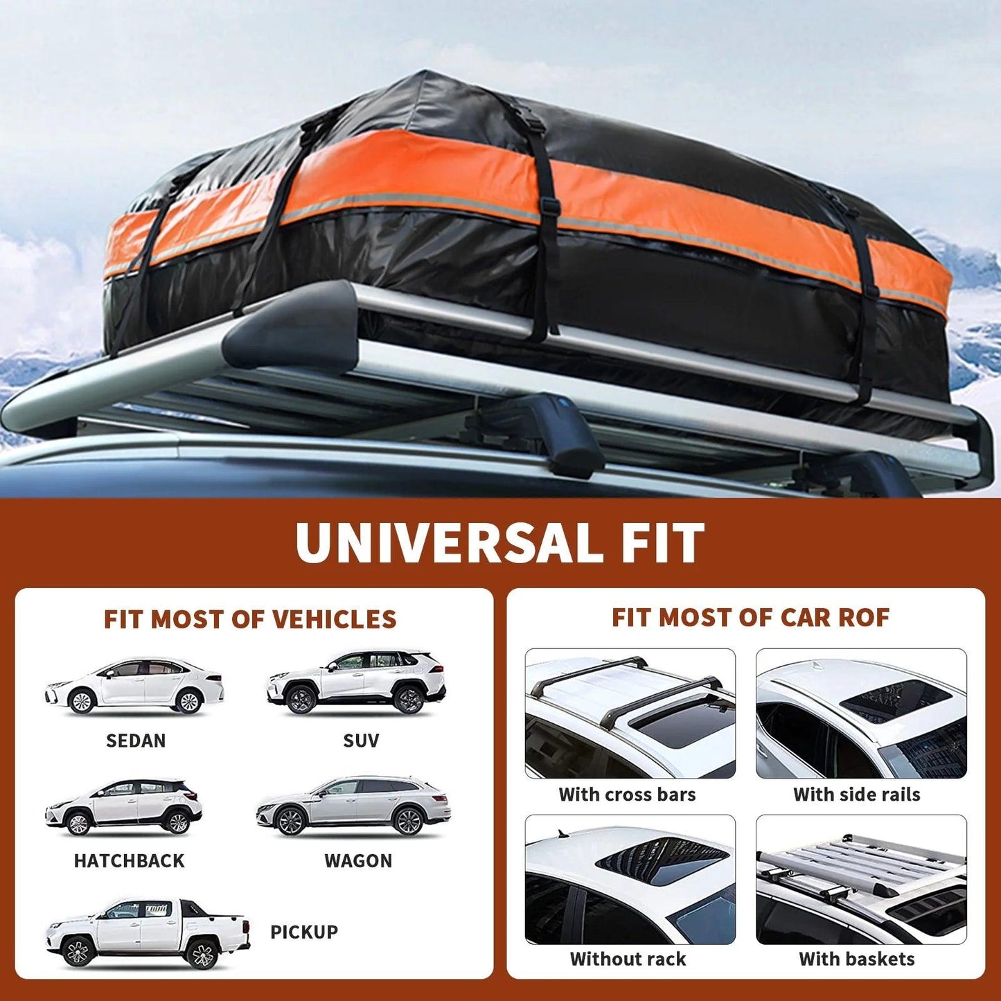 Car Rooftop Cargo Carrier Bag, 21 Cubic Feet 100% Waterproof Heavy Duty 840D Car Roof Bag for All Vehicle With/Without Racks - Oliver Autosports