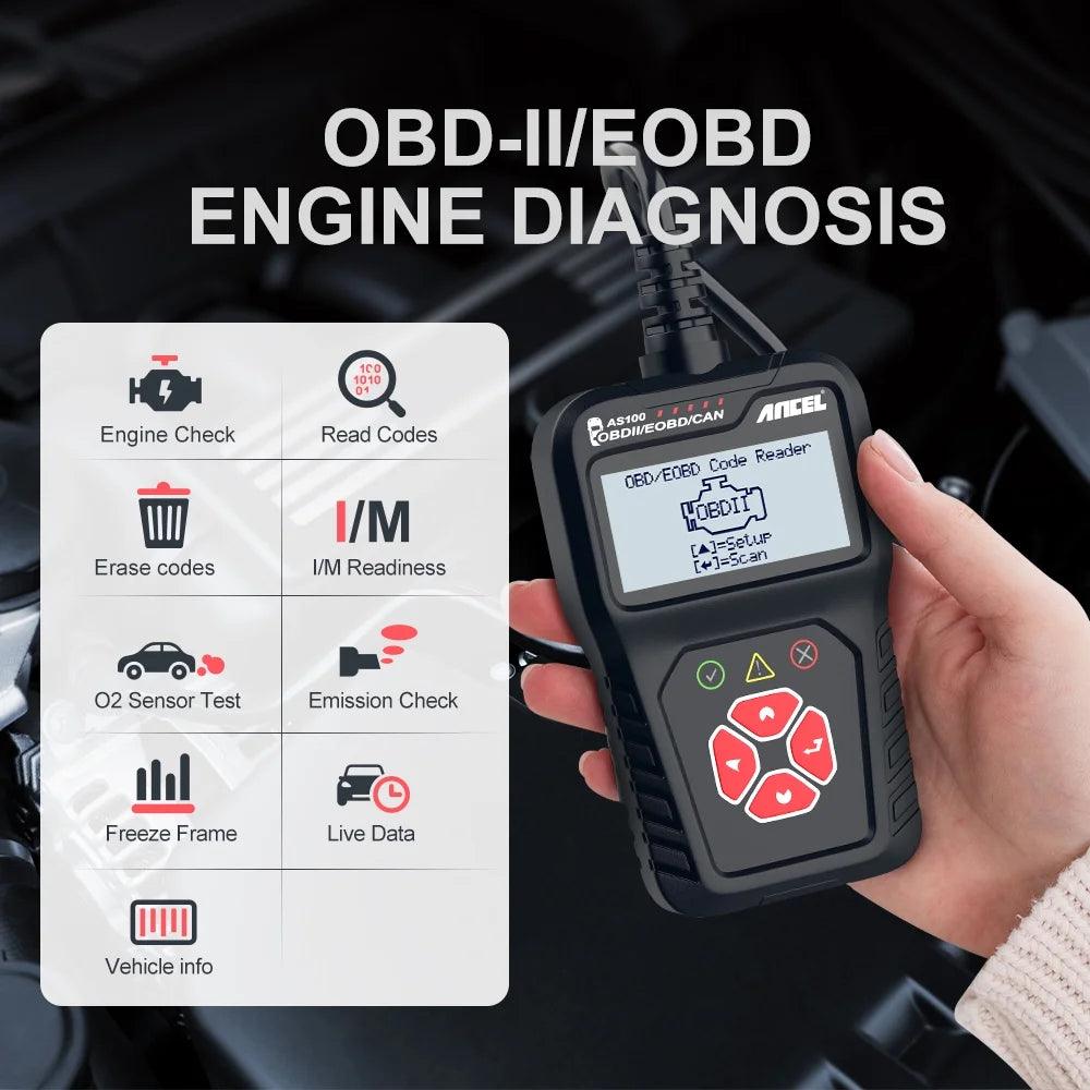 AS100 OBD2 Scanner Engine Code Reader Car Diagnostic Tool Free Update Automotive Detectctor Check Engine Light Turn off Analyzer Auto Code Reader ODB 2 Car Diagnostic Tool - Oliver Autosports