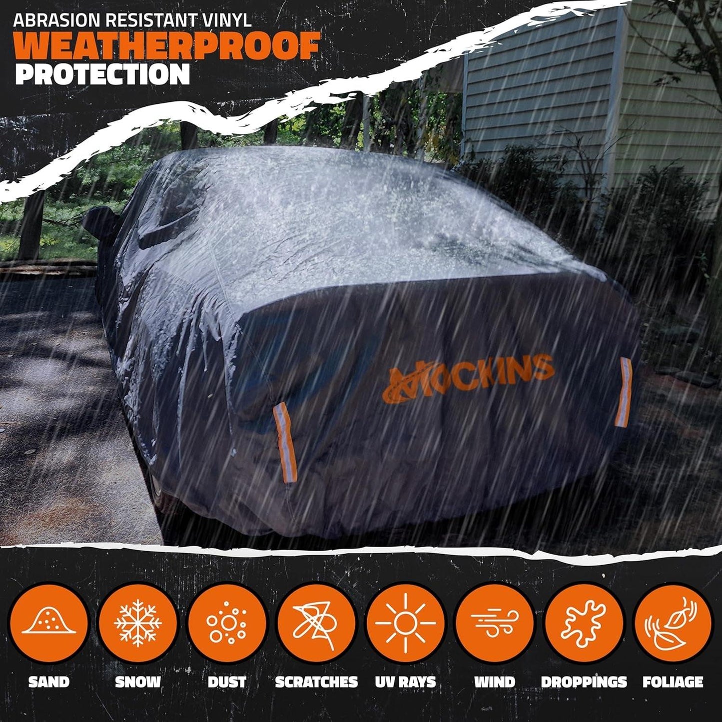 190’’X75’’X60’’ Heavy Duty Sedan Car Cover | 250G PVC & Cotton Lined Indoor & Outdoor Car Cover Waterproof All Weather | Extra Thick Universal Car Cover Sedan Size with Buckle Straps - Oliver Autosports