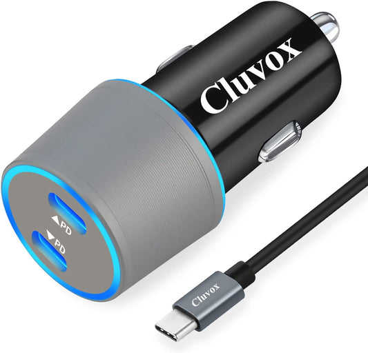 Dual USB C Car Charger, 40W Fast Charging Compatible for Iphone 16/15 Pro Max/Plus, Google Pixel 9/8/7/6, Samsung Galaxy S24/S23/S22 Ultra Rapid Cigarette USB Automobile Charger with 3FT Type C Cord - Oliver Autosports