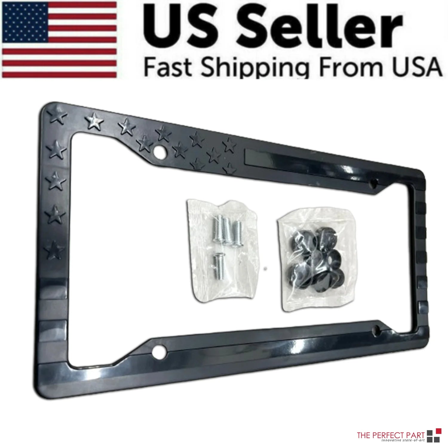 1X Black 3D USA American Flag License Plate Frame Holder Auto Car Tag Decal ABS - Oliver Autosports