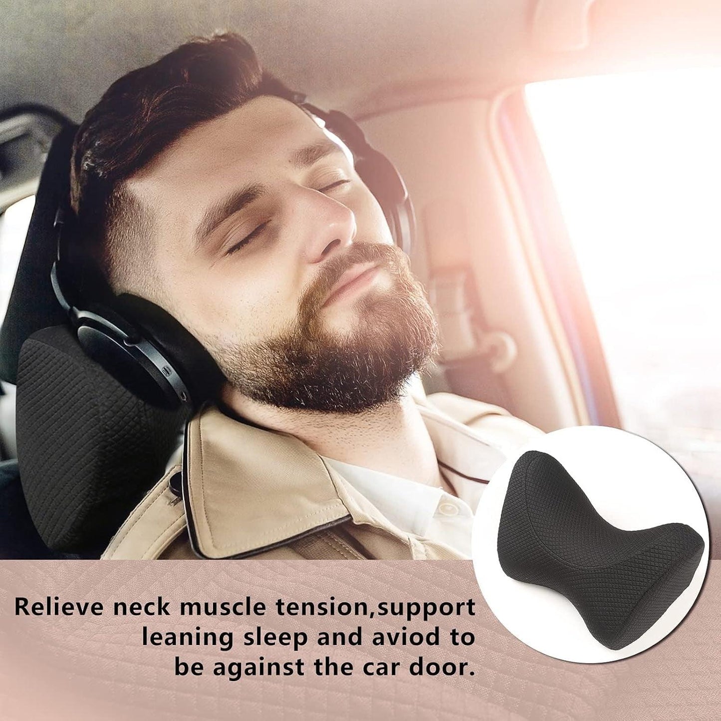 ® Car Neck Pillows with Memory Foam, Neck Supporting for Long Time Driving, Adjustable Straps and Comfy Outer Cover(Black,1Package, Large Size) - Oliver Autosports