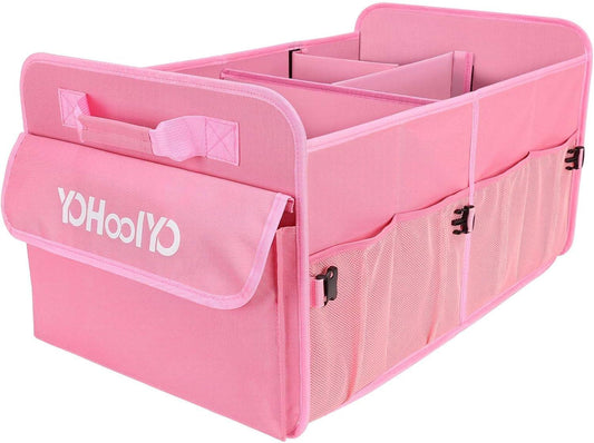 Car Trunk Organizer for SUV 72L Large Capacity Collapsible 4 Compartment Storage, Multicolor Car Accessories for Women/Men, Pink - Oliver Autosports