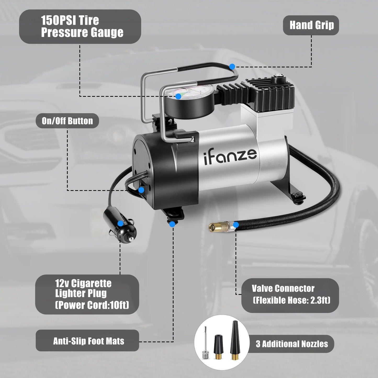 Tire Inflator Portable Air Compressor Pump DC 12V Tire Inflator for Car, Air Pumps with Mechanical Pressure Gauge for Car, Bicycle, Motorcycle, Basketball - Oliver Autosports