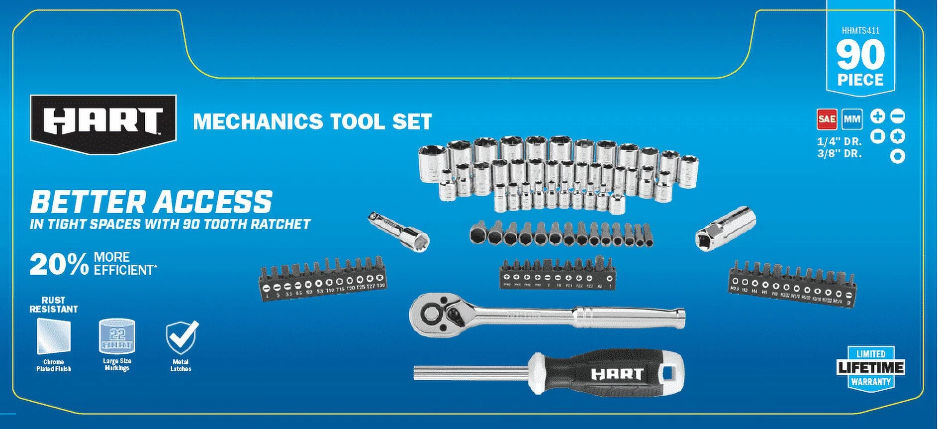 90-Piece 3/8-Inch Mechanics Tool Set, Chrome Finish - Oliver Autosports