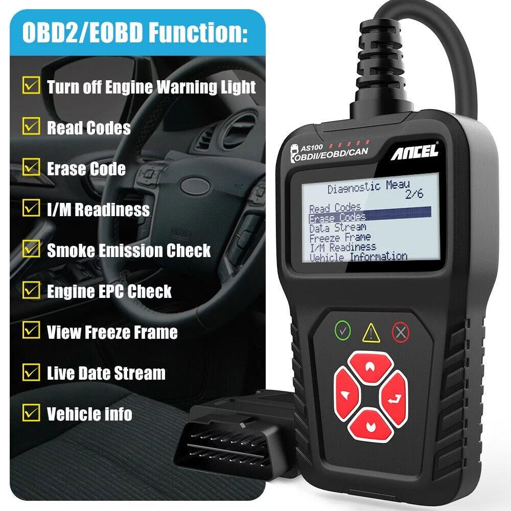 AS100 OBD2 Scanner Engine Code Reader Car Diagnostic Tool Free Update Automotive Detectctor Check Engine Light Turn off Analyzer Auto Code Reader ODB 2 Car Diagnostic Tool - Oliver Autosports