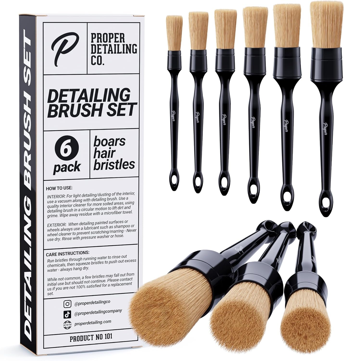 Car Detailing Brush Set - 3 Pack Ultra Soft Boars Hair - for Washing and Cleaning Automotive Interior or Exterior, Get Professional Results with Proper