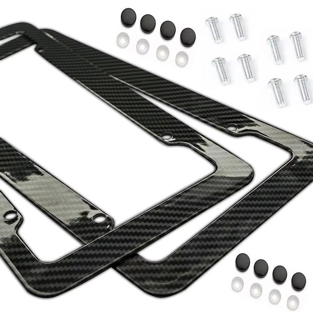 Universal 1/2Pcs License Plate Frame Carbon Pattern Plastic License Plate Frame Bracket with Standard Screw Kits - Oliver Autosports