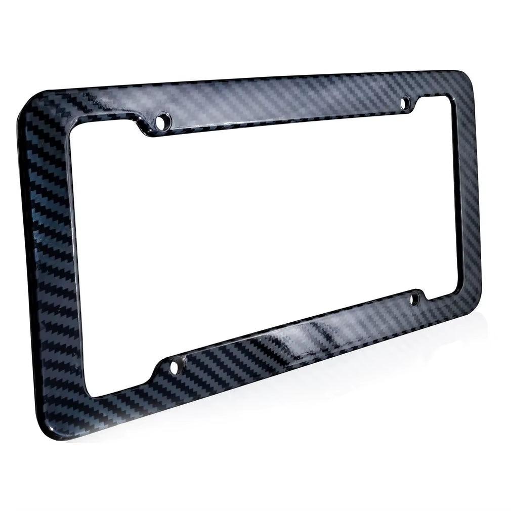 Universal 1/2Pcs License Plate Frame Carbon Pattern Plastic License Plate Frame Bracket with Standard Screw Kits - Oliver Autosports