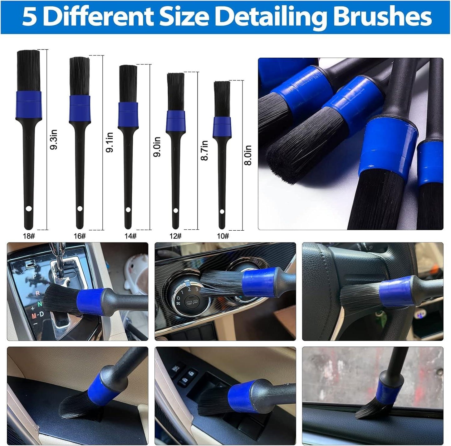 35PCS Car Detailing Brush Kit, Car Exterior Interior Cleaning Detail Brushes Set, House Bathroom Cleaner Tools (Wash Mitt, Towels and Sponge, Windshield Tool, Wheels, Leather, Air Vents), Blue - Oliver Autosports