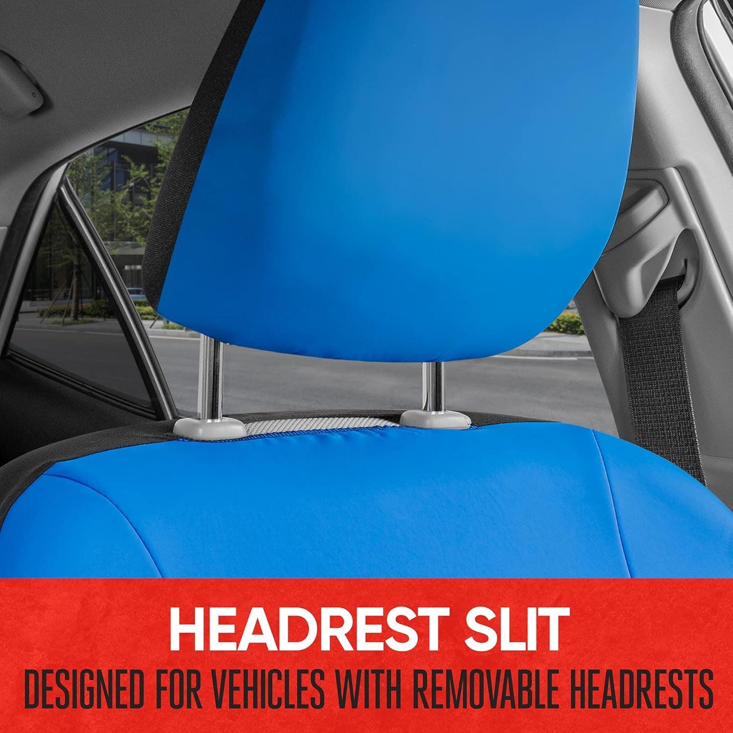 Premium Luxesport Blue Car Seat Covers for Front Seats, 2 Pack – Automotive Seat Protectors with Comfortable Mesh Back & Faux Leather Headrest, Interior Covers for Car Truck Van SUV - Oliver Autosports