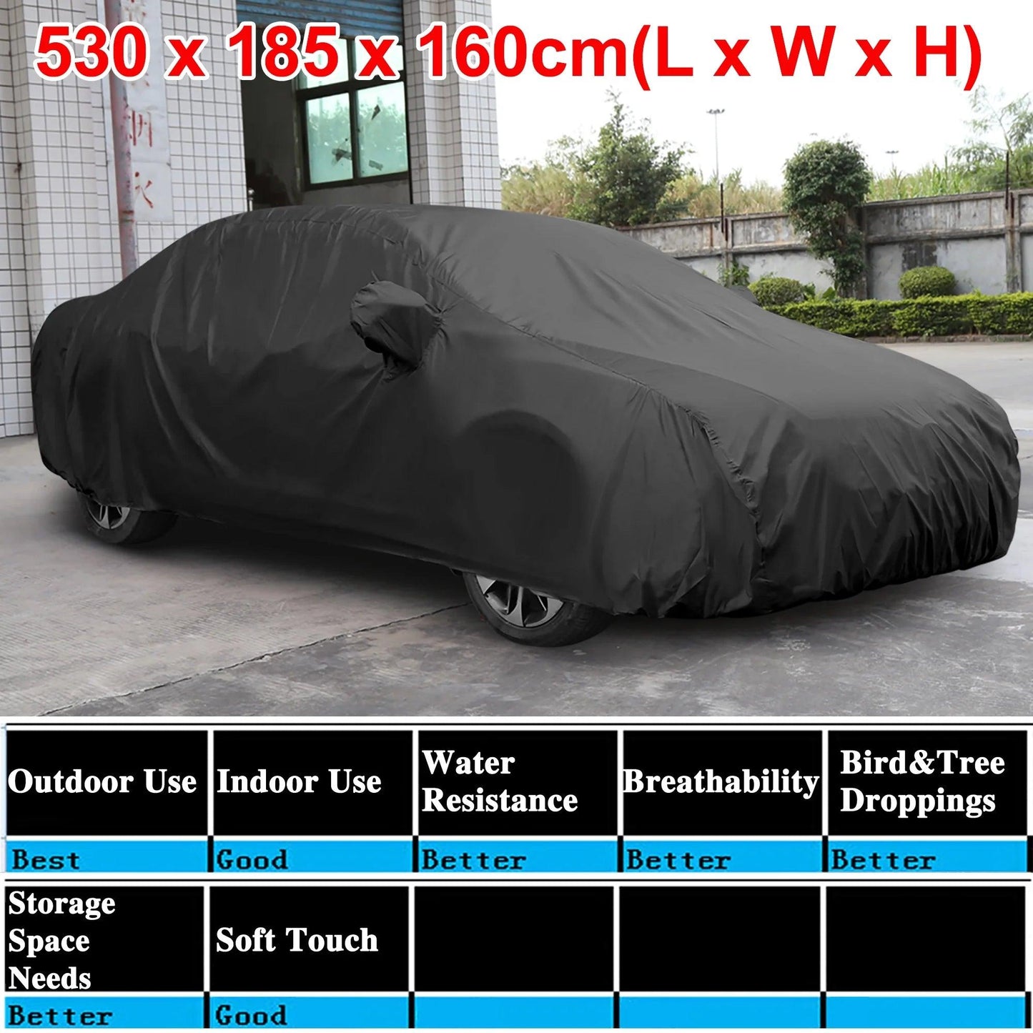 3XXL Black Waterproof Vehicle Car Cover Snowproof UV Sun Protection W/Mirror Pocket - Oliver Autosports