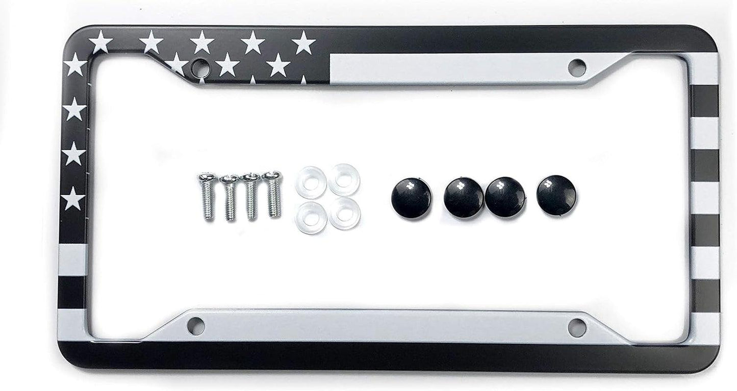 Black American Flag License Plate Frame American Flag Car Tag Frame US License Plate Holder United States Flag License Plate Cover 4 Holes and Screws - Oliver Autosports