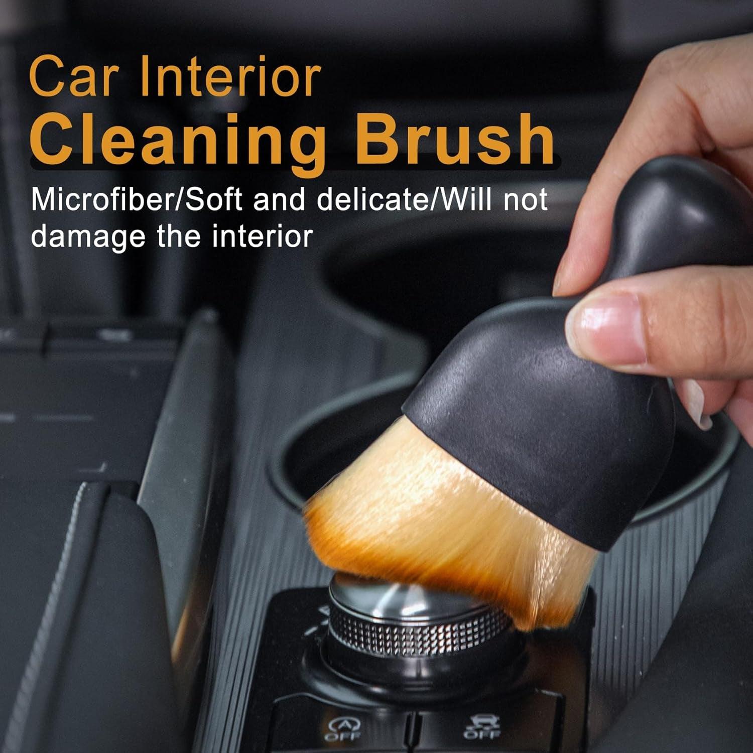 Car Dust Brush Interior, Brown Car Detailing Brush, Automotive Interior Dusting Brush, Car Cleaning Brush, Soft Bristle Cleaning Brush, Scratch-Free Car Accessories Interior - Oliver Autosports