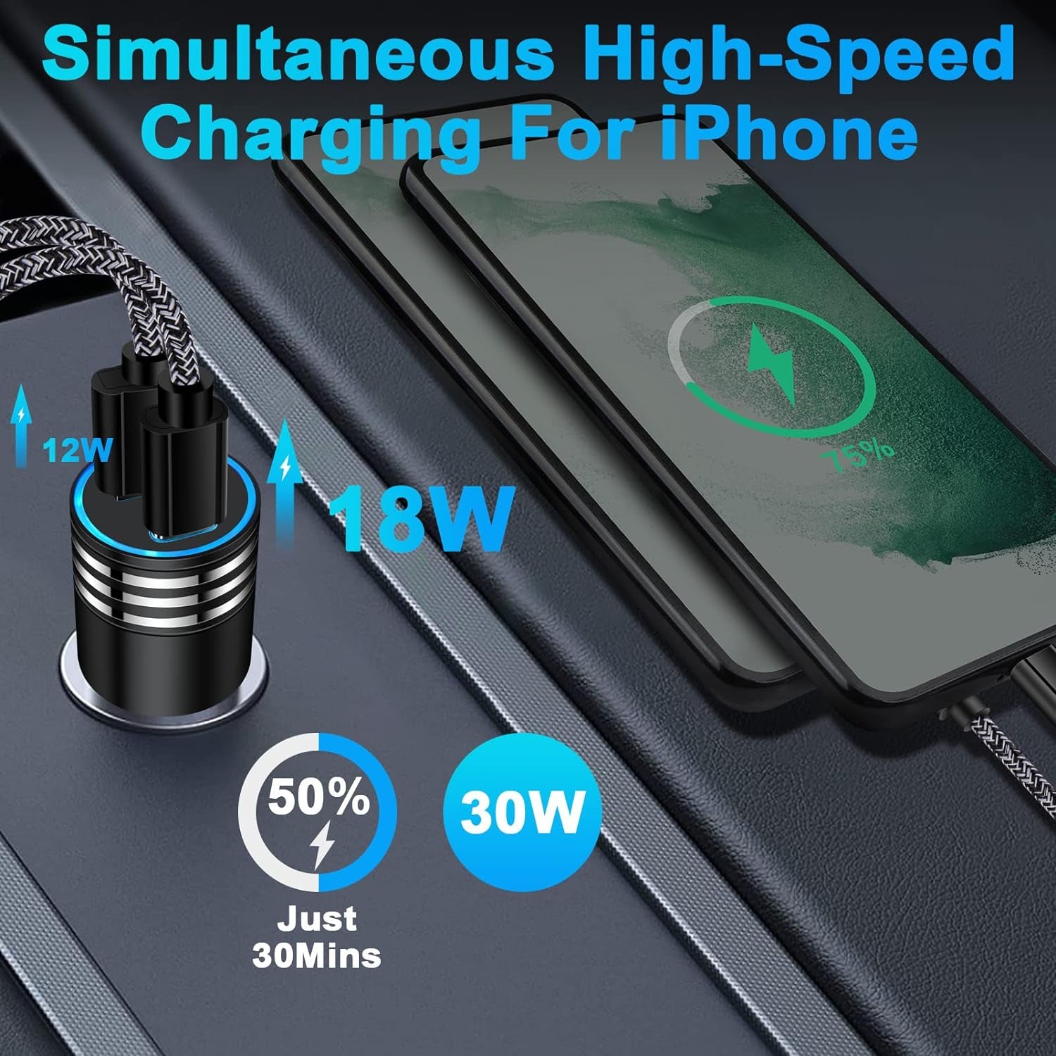 Fast Charging USB C Car Charger for Iphone 16 15 14 13 12 Pro Max SE XR XS X Samsung Galaxy S25 S24 S23 S22 S21 Note20 Google Pixel 9/8 Pro/7A/7 Pro/6A/6/5/4A/4/3,2Pack 30W PD+2.4A Type C Car Adapter - Oliver Autosports