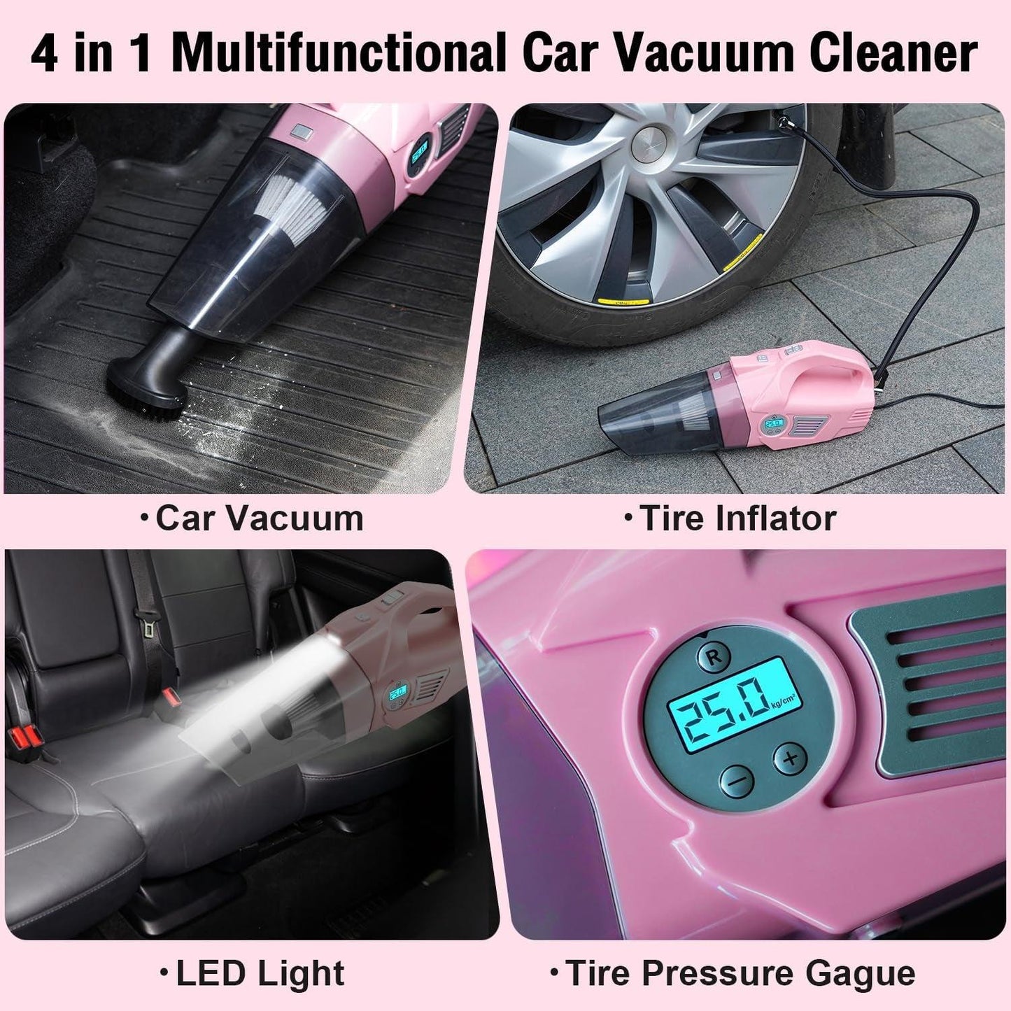 Pink Car Cleaning Kit and Roadside Emergency Car Kit, 21PCS Car Detailing Kit Interior Cleaner with 4-In-1 Handheld Car Vacuum Cleaner, Pink Car Emergency Kit with Jumper Cables - Oliver Autosports