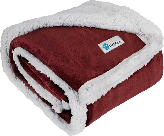 Dog Blanket for Small Medium Dogs, Pet Bed Blanket Cat Puppy Kitten, Fleece Furniture Couch Cover Protector Sofa Car, Soft Sherpa Dog Throw Plush Reversible Washable, Mini 29X40 Maroon Red - Oliver Autosports