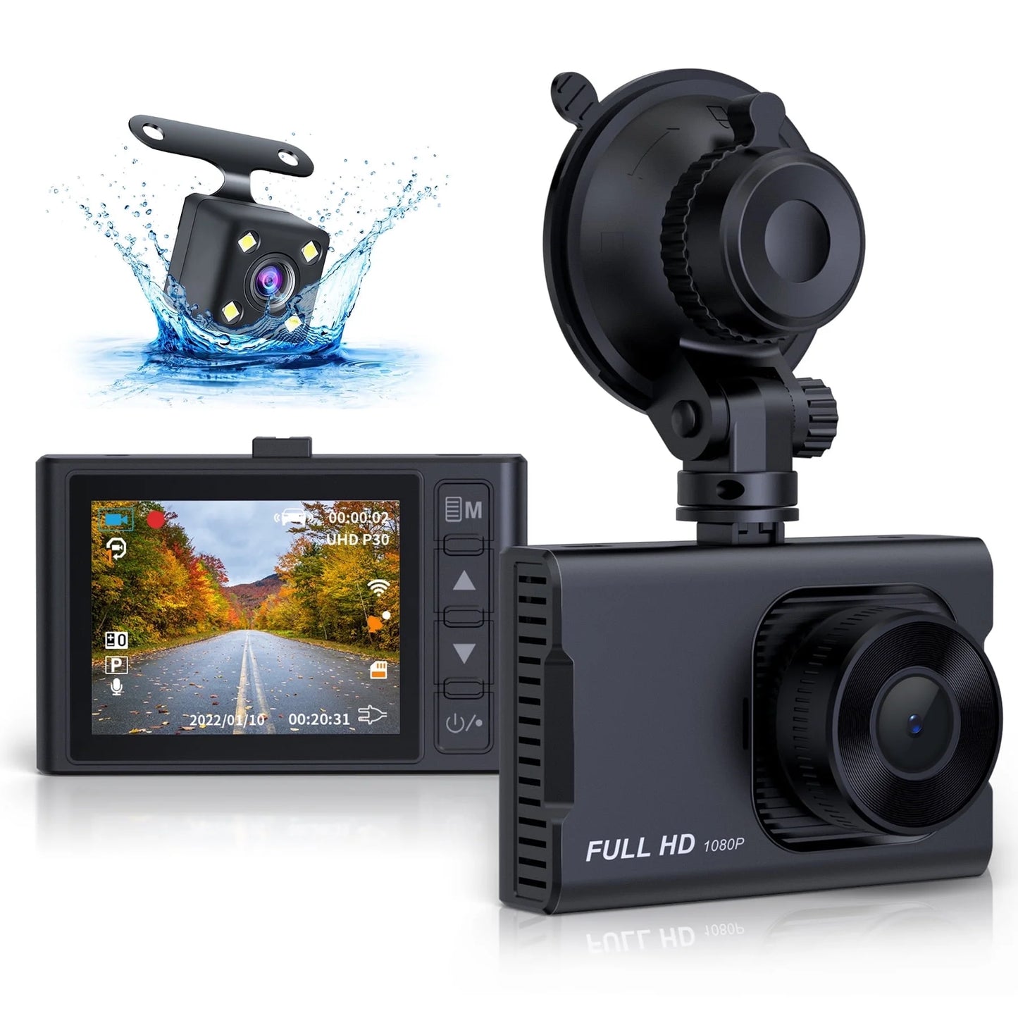 Dash Cam Front and Rear, 1080P Full HD Dash Camera, Dashcam with Night Vision, Car Camera with 3-Inch LCD Display, Parking Mode, G-Sensor, Loop Recording, WDR - Oliver Autosports