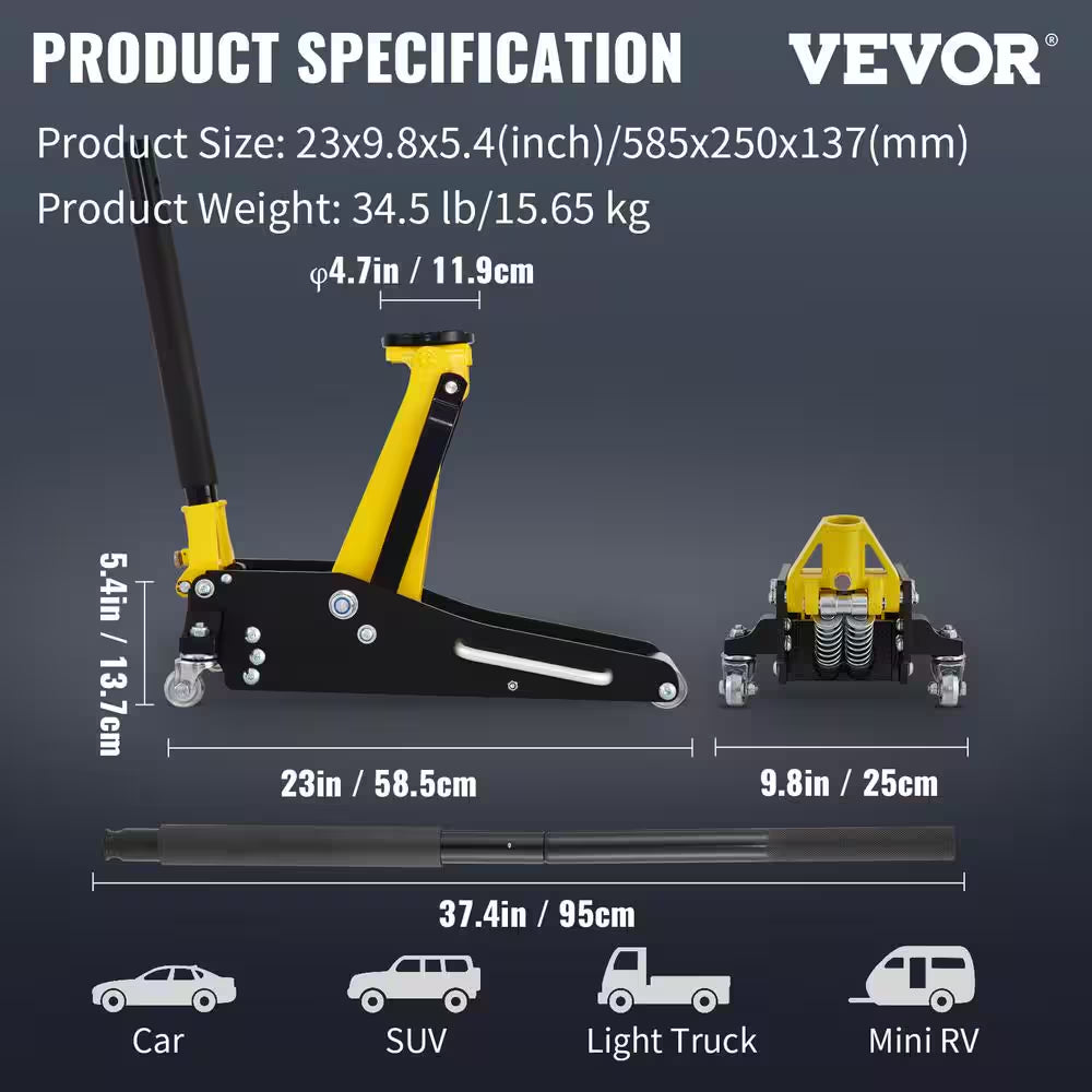 1.5 Ton Low Profile Aluminum Steel Racing Floor Jack Dual Pump Lift Car Heavy-Duty Steel Durable Aluminum Construction - Oliver Autosports