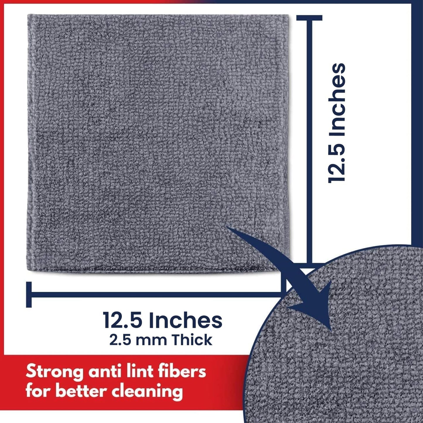 Microfiber Cleaning Cloth Grey - 12 Pcs (12.5"X12.5") - High Performance - 1200 Washes, Ultra Absorbent Microfiber Towel Weave Grime & Liquid for Streak-Free Mirror Shine - Car Washing Cloth - Oliver Autosports