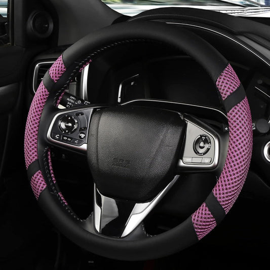 Steering Wheel Cover for Men and Women, Universal 14.5-15 Inch, Auto Car Microfiber Leather, Breathable Ice Silk Steering Wheel Covers, Cool in Summer and Warm in Winter, Purple - Oliver Autosports