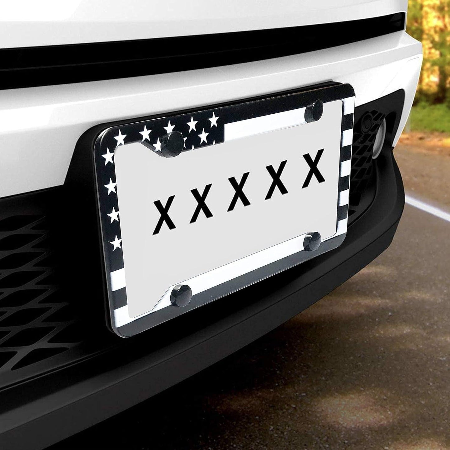 Black American Flag License Plate Frame American Flag Car Tag Frame US License Plate Holder United States Flag License Plate Cover 4 Holes and Screws - Oliver Autosports