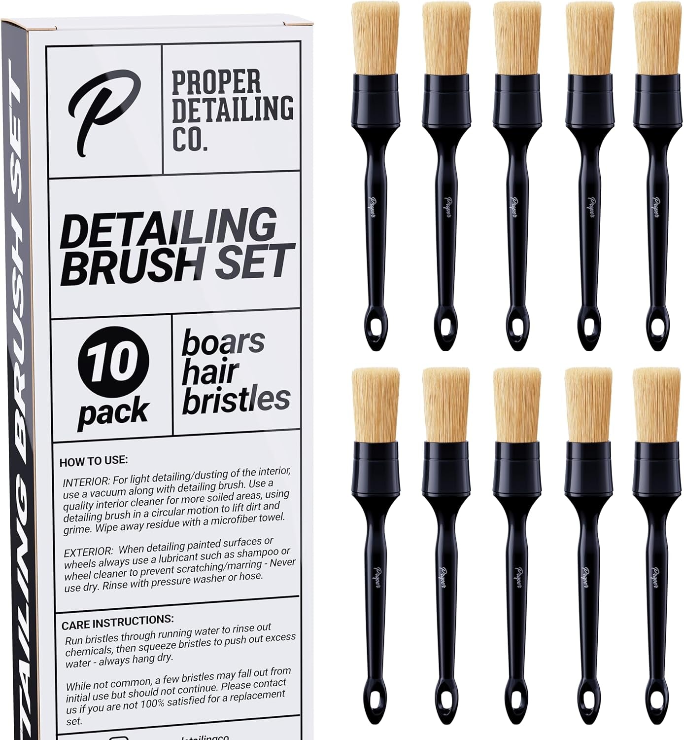 Car Detailing Brush Set - 3 Pack Ultra Soft Boars Hair - for Washing and Cleaning Automotive Interior or Exterior, Get Professional Results with Proper