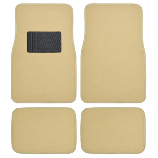 Premium 4PC Set of Carpet Car Floor Mats with Vinyl Safety Heel Pad for Car, Truck, SUV, Coupe Sedan, Light Beige (MT-100-LB) - Oliver Autosports