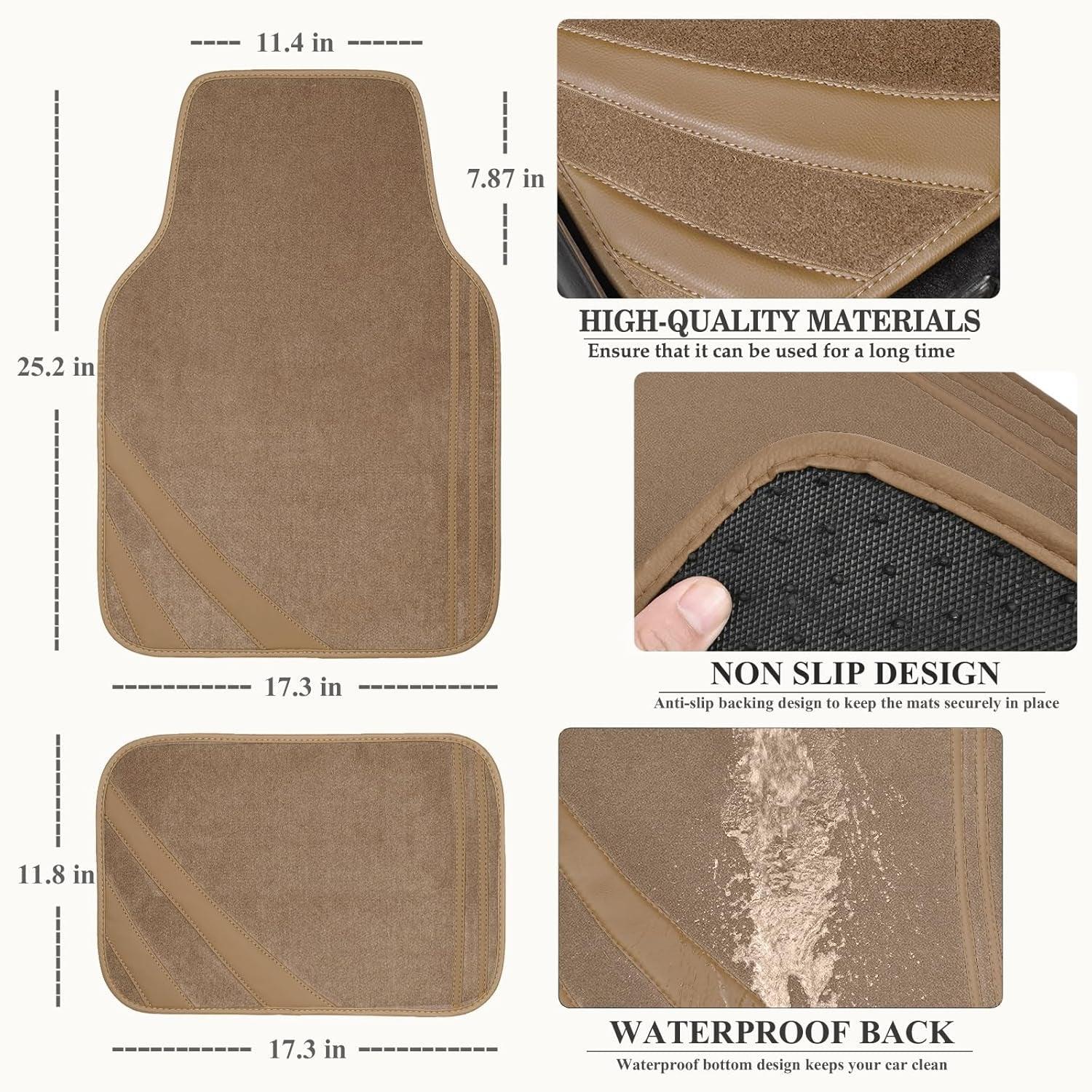 Beige Car Floor Mats, Edge Leather Waterproof Car Mats with Double Stitch Line and Anti-Slip Backing Design, Fit 95% Automotive,Suvs,Sedan,Vans (Pure Beige) - Oliver Autosports