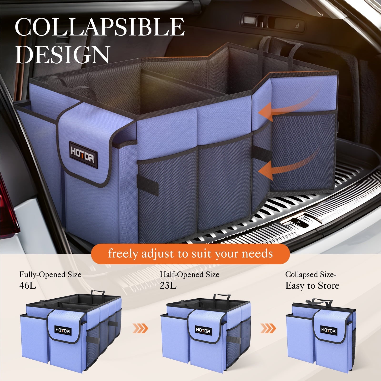 Trunk Organizer for SUV - 2 Compartments & 6 Pockets Trunk Organizer for Car, Car Organizers and Storage, Blue